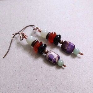 Multi-Hued Fall Danglers ~ Semi-Precious Beads ~ Unique Handmade Stack Earrings